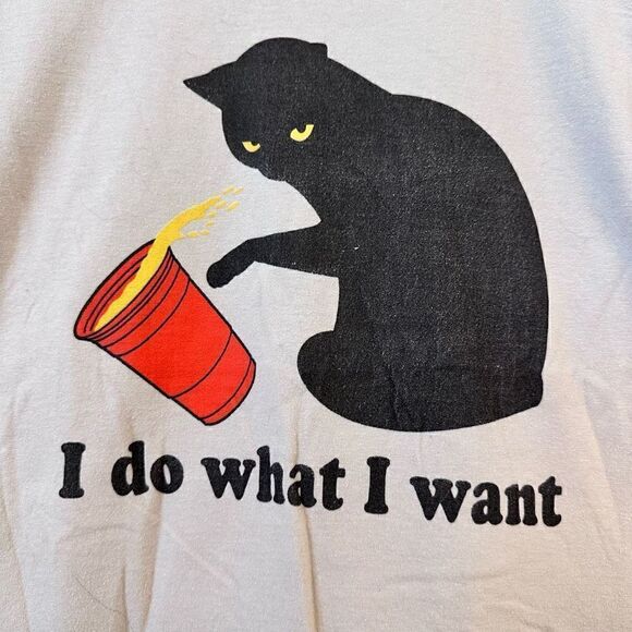 Port & Company Women's Graphic T-Shirt I Do What I Want Cat Red Cup Gray Small - Picture 3 of 4